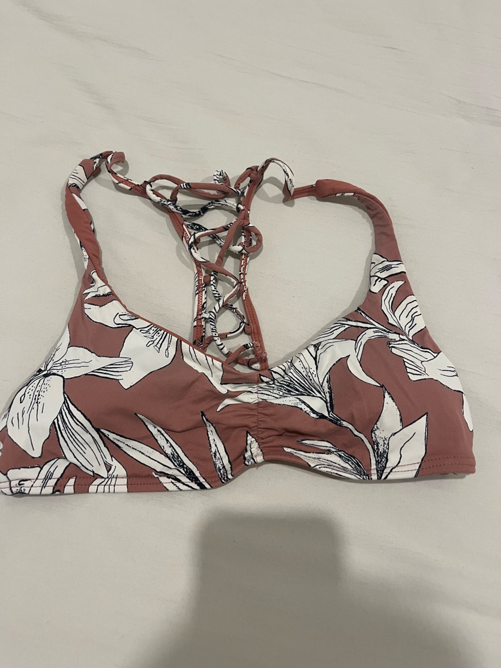 Roxy Rust Pink and White Floral Bikini Top